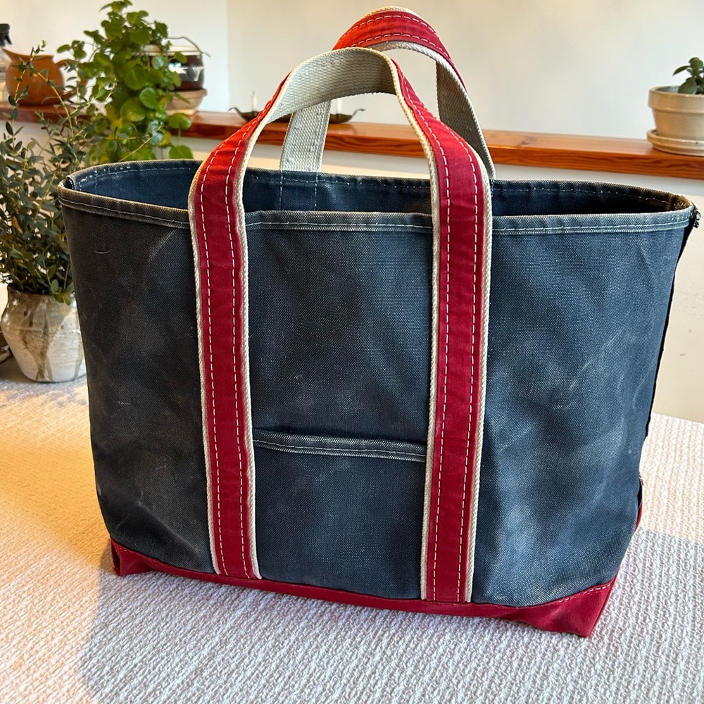 Vintage L.L. Bean Crinkle Tag Red and Blue Boat and Tote